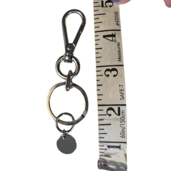 Prada Metal Keychain Key Ring Bag Charm Silver Engraved Logo Vintage - Picture 6 of 6